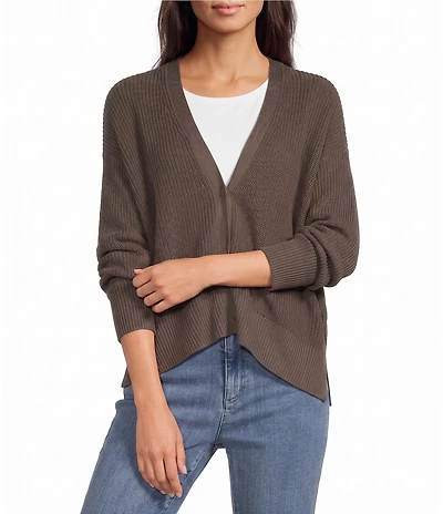 Eileen Fisher Peruvian Cotton-Blend V-Neck Long Sleeve Button-Front Cardigan