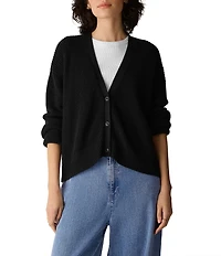 Eileen Fisher Peruvian Cotton-Blend V-Neck Long Sleeve Button-Front Cardigan