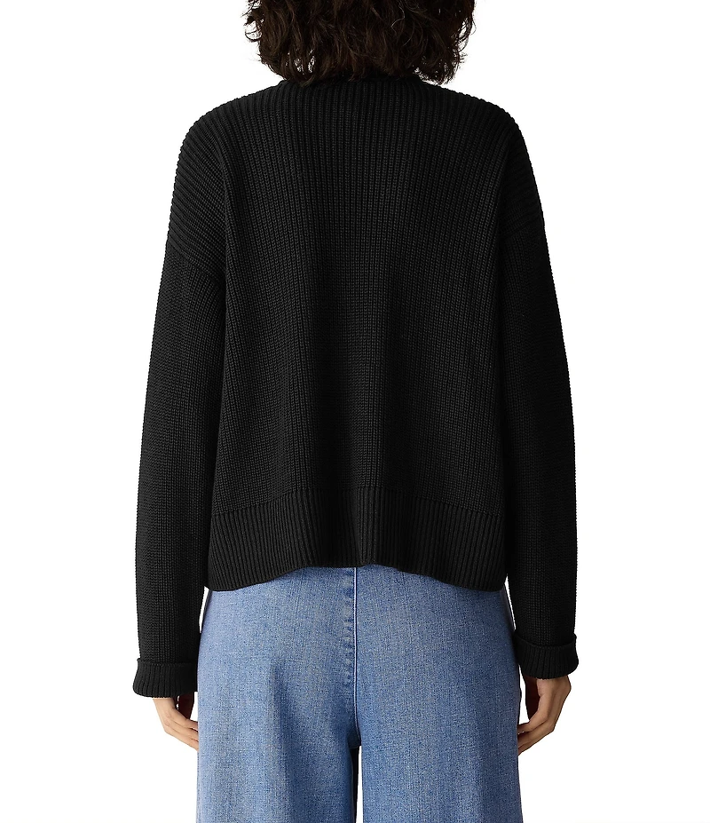 Eileen Fisher Peruvian Cotton-Blend V-Neck Long Sleeve Button-Front Cardigan