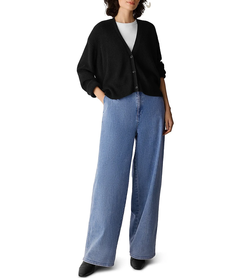 Eileen Fisher Peruvian Cotton-Blend V-Neck Long Sleeve Button-Front Cardigan