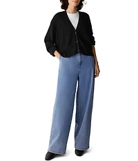 Eileen Fisher Peruvian Cotton-Blend V-Neck Long Sleeve Button-Front Cardigan