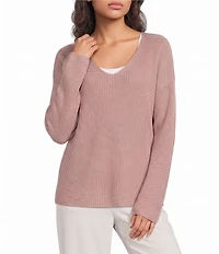Eileen Fisher Peruvian Cotton-Blend V-Neck Long Sleeve Sweater