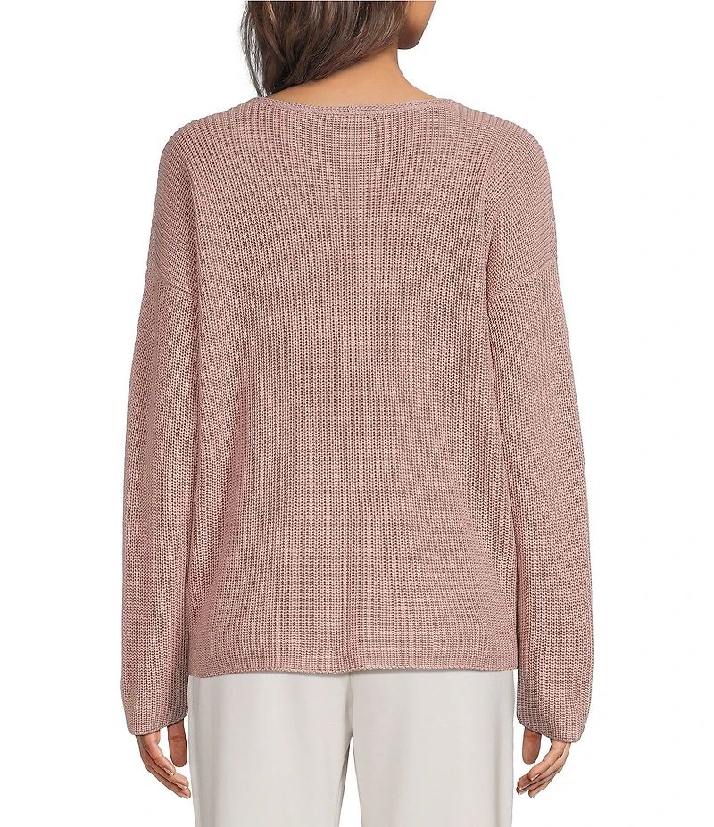 Eileen Fisher Peruvian Cotton-Blend V-Neck Long Sleeve Sweater