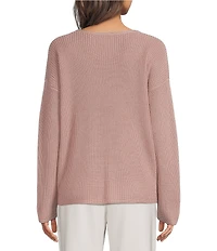 Eileen Fisher Peruvian Cotton-Blend V-Neck Long Sleeve Sweater