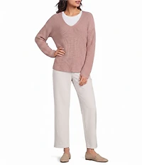 Eileen Fisher Peruvian Cotton-Blend V-Neck Long Sleeve Sweater