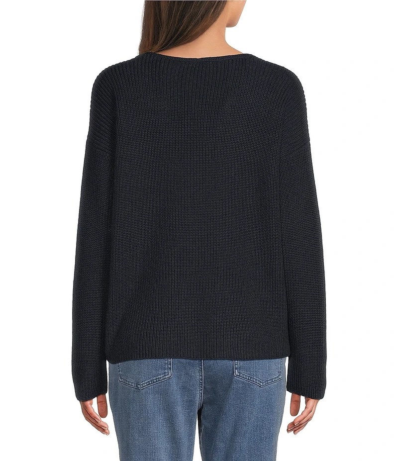 Eileen Fisher Peruvian Cotton-Blend V-Neck Long Sleeve Sweater
