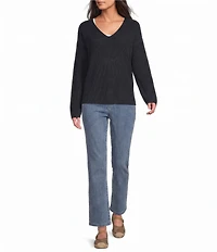 Eileen Fisher Peruvian Cotton-Blend V-Neck Long Sleeve Sweater