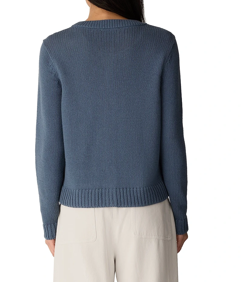 Eileen Fisher Peruvian Organic Cotton Ribbed Crew Neck Long Sleeve Button-Front Cardigan