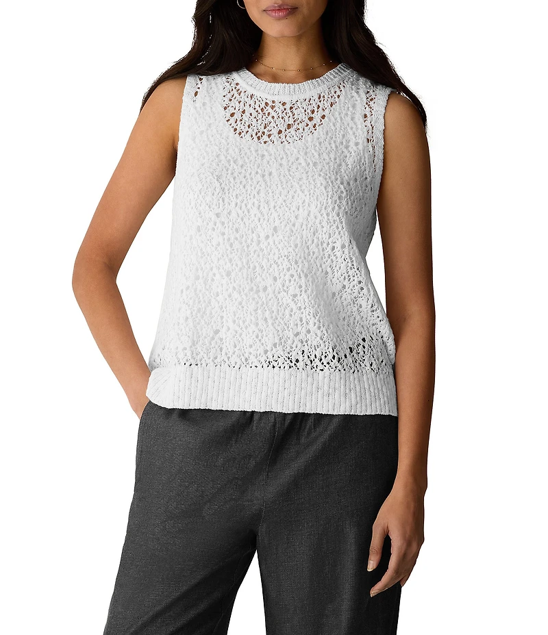 Eileen Fisher Peruvian Organic Cotton Slub Crew Neck Sleeveless Tank