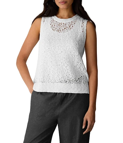 Eileen Fisher Peruvian Organic Cotton Slub Crew Neck Sleeveless Tank