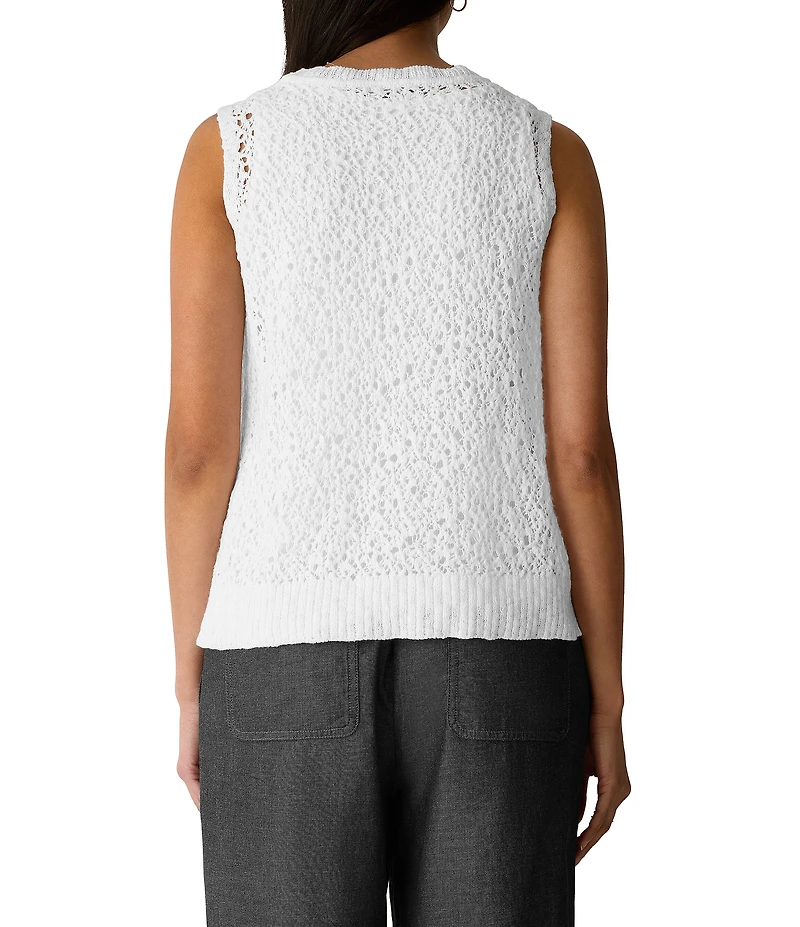 Eileen Fisher Peruvian Organic Cotton Slub Crew Neck Sleeveless Tank