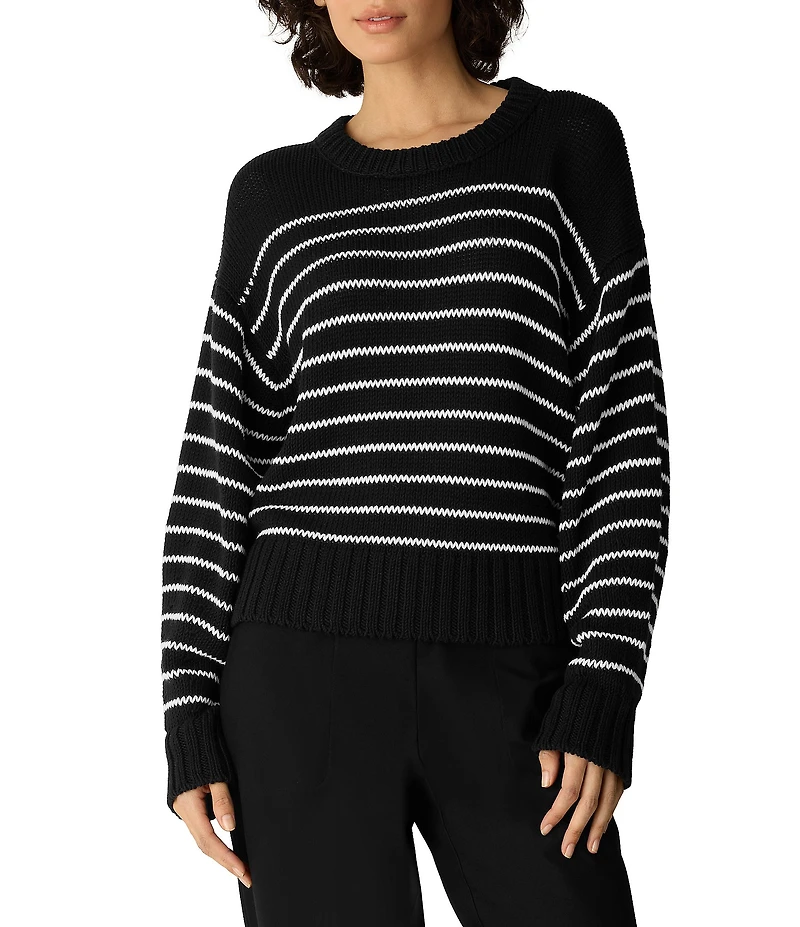 Eileen Fisher Peruvian Organic Cotton Stripe Crew Neck Long Sleeve Sweater