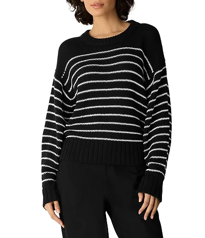 Eileen Fisher Peruvian Organic Cotton Stripe Crew Neck Long Sleeve Sweater
