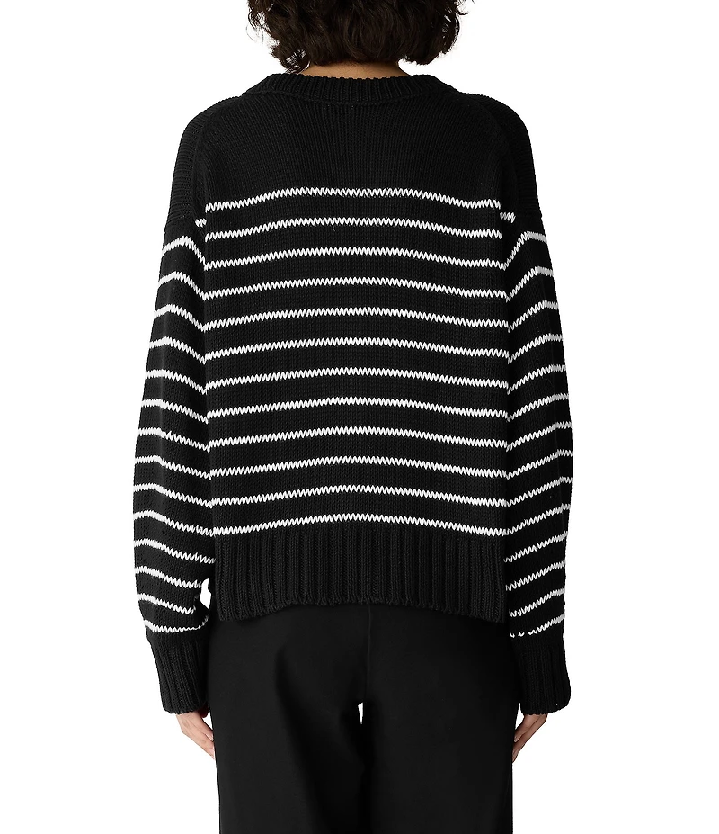 Eileen Fisher Peruvian Organic Cotton Stripe Crew Neck Long Sleeve Sweater