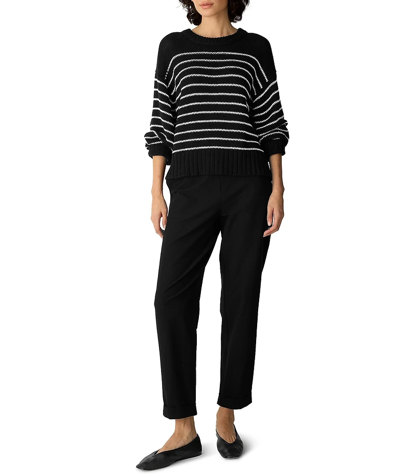 Eileen Fisher Peruvian Organic Cotton Stripe Crew Neck Long Sleeve Sweater