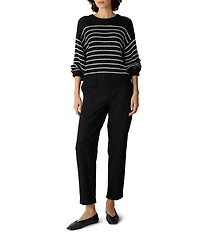 Eileen Fisher Peruvian Organic Cotton Stripe Crew Neck Long Sleeve Sweater