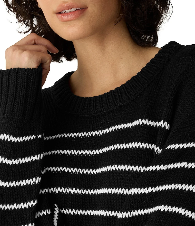 Eileen Fisher Peruvian Organic Cotton Stripe Crew Neck Long Sleeve Sweater