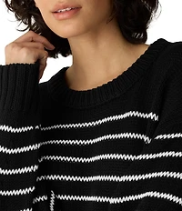 Eileen Fisher Peruvian Organic Cotton Stripe Crew Neck Long Sleeve Sweater