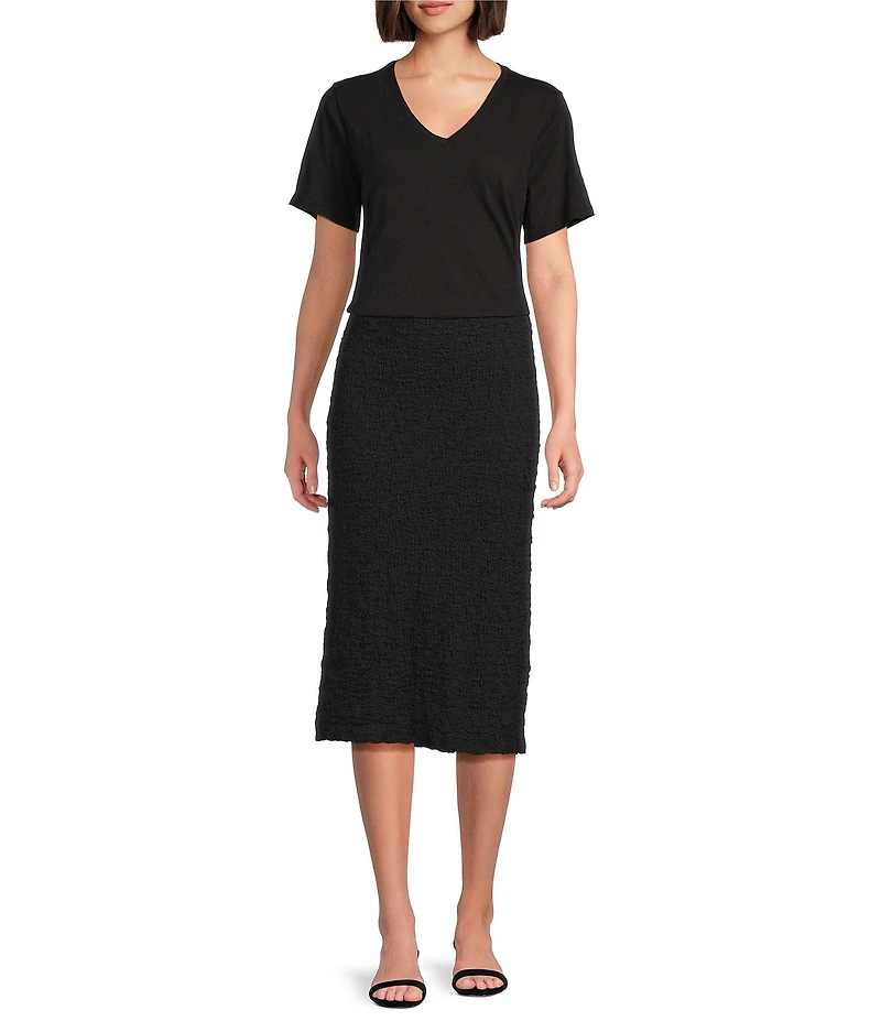 Eileen Fisher Petite Organic Cotton Bubble Jacquard Straight Midi Skirt