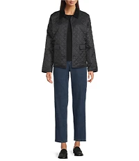 Eileen Fisher Petite Eggshell Recycled Nylon Point Collar Long Sleeve Jacket