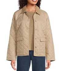 Eileen Fisher Petite Eggshell Recycled Nylon Point Collar Long Sleeve Jacket