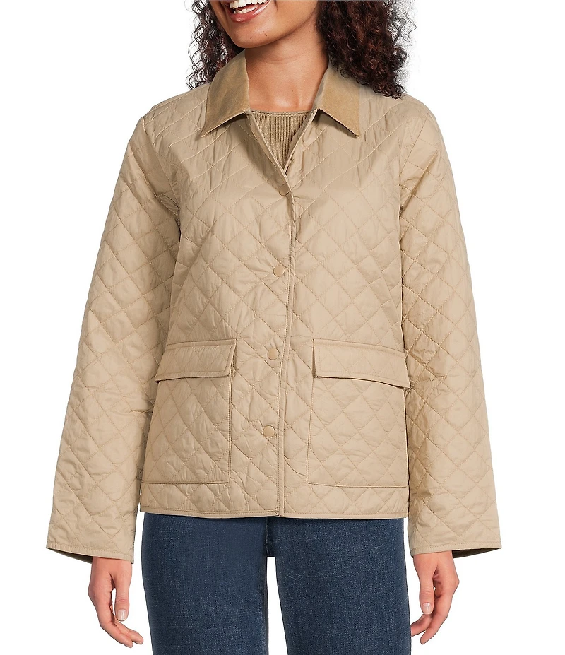 Eileen Fisher Petite Eggshell Recycled Nylon Point Collar Long Sleeve Jacket