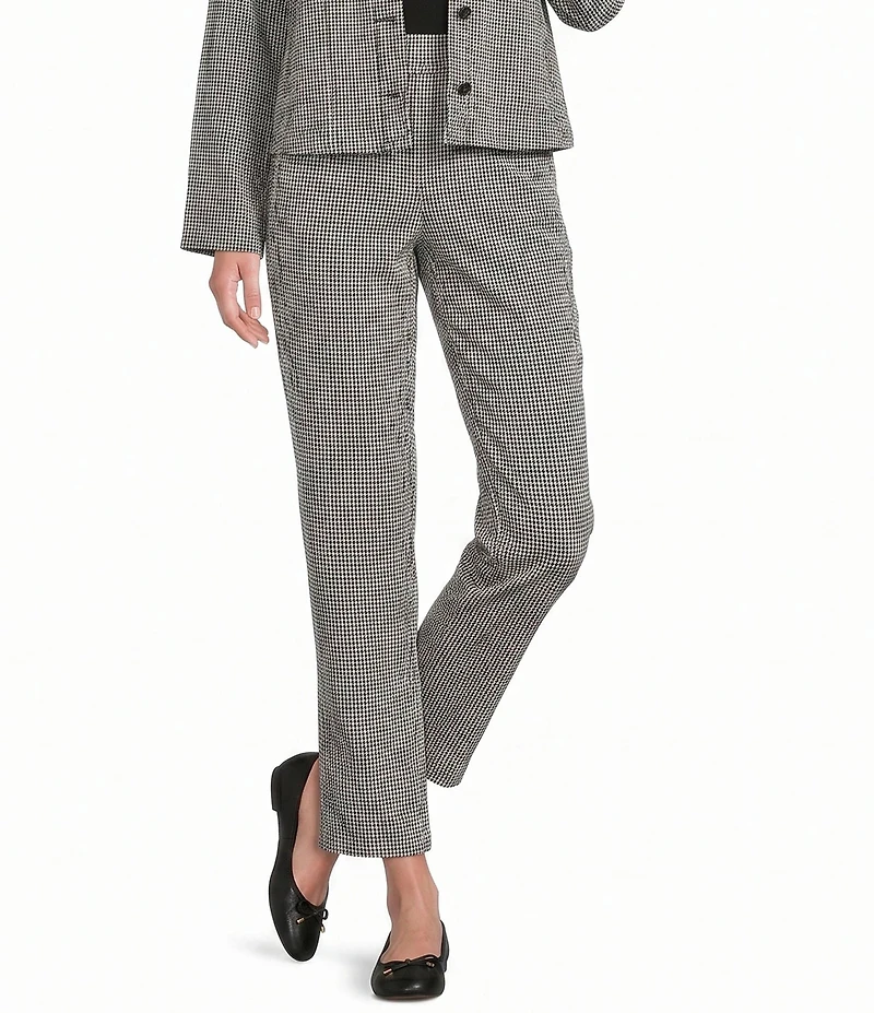 Eileen Fisher Petite Organic Cotton Pucker Check Elastic Waist Tapered Ankle Pants