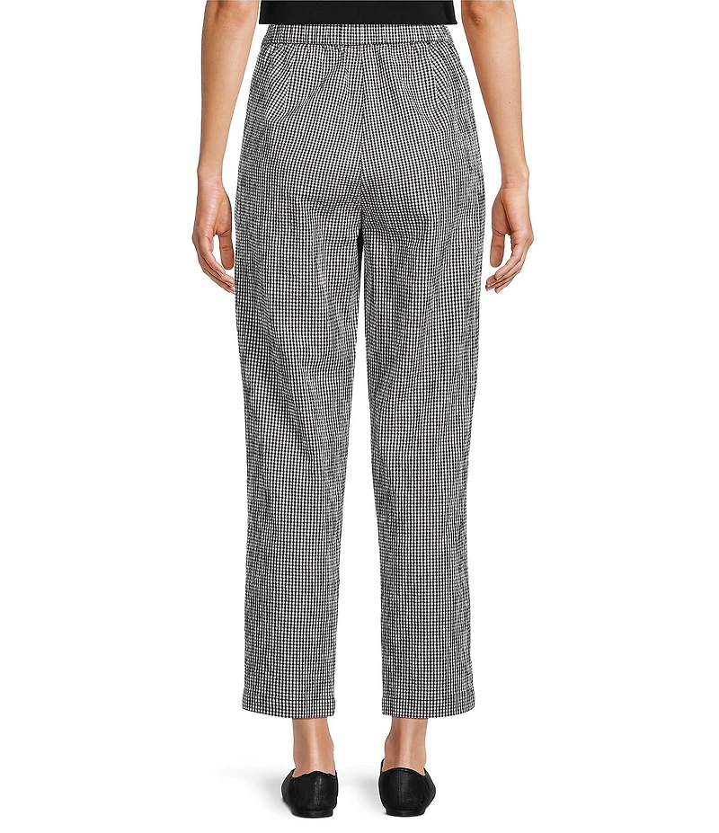Eileen Fisher Petite Organic Cotton Pucker Check Elastic Waist Tapered Ankle Pants