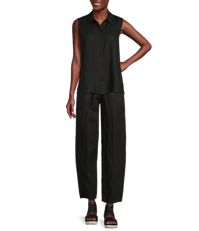 Eileen Fisher Petite Organic Linen Pleated Lantern Ankle Pants