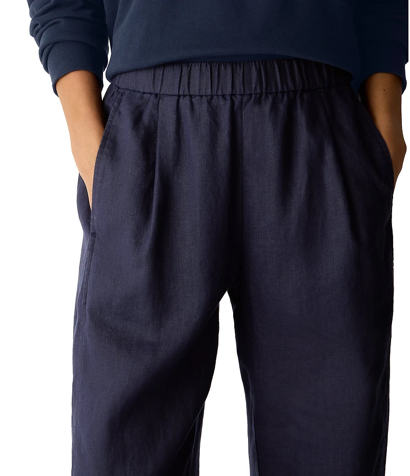Eileen Fisher Petite Organic Linen Pleated Lantern Straight Leg Ankle Pants