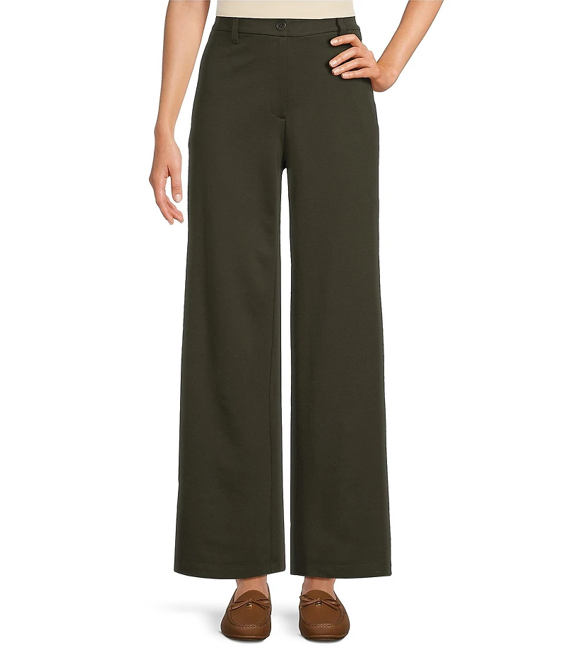 Eileen Fisher Petite Ponte Wide Leg Full Length Trouser Pants