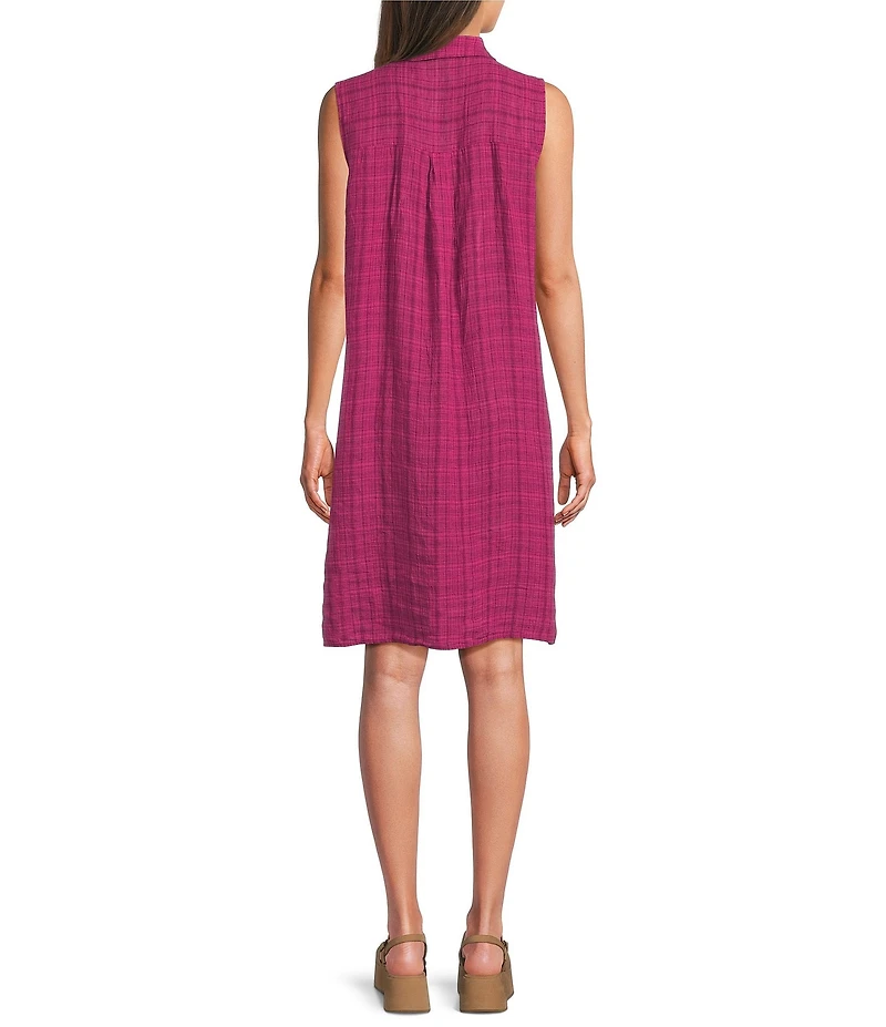 Eileen Fisher Petite Puckered Organic Linen Point Collar Sleeveless Shirt Dress