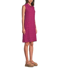 Eileen Fisher Petite Puckered Organic Linen Point Collar Sleeveless Shirt Dress
