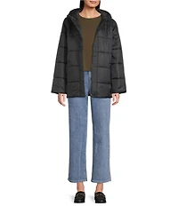 Eileen Fisher Petite Recycled Nylon Hooded Long Sleeve Puffer Jacket