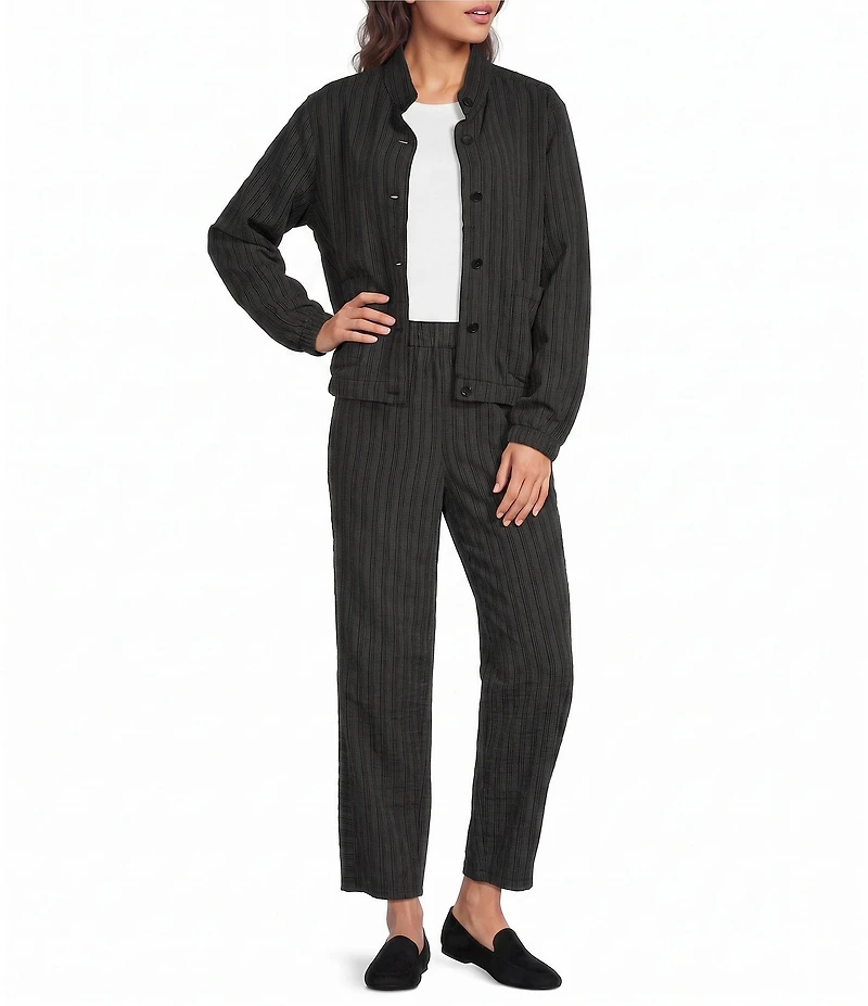 Eileen Fisher Petite Size Cotton-Blend Yarn-Dyed Stripe Pull-On Lantern Pants