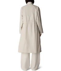 Eileen Fisher Petite Size Cotton Nylon Weave High Draped Neck Long Raglan Sleeve Coat