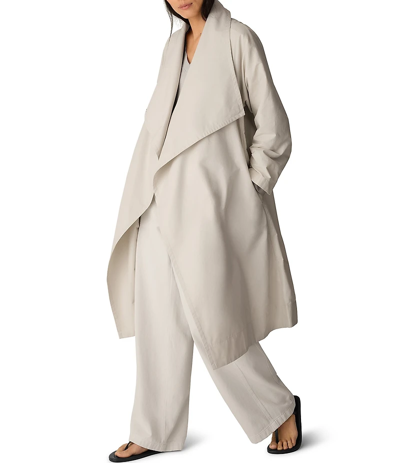 Eileen Fisher Petite Size Cotton Nylon Weave High Draped Neck Long Raglan Sleeve Coat