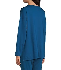 Eileen Fisher Petite Size Cozy Brushed Terry Organic Cotton Blend Round Neck Long Sleeve Box Top