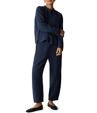 Eileen Fisher Petite Size Crinkle Doubleweave Mandarin Collar Long Sleeve Jacket