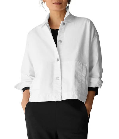 Eileen Fisher Petite Size Denim Classic Collar Long Sleeve Jacket