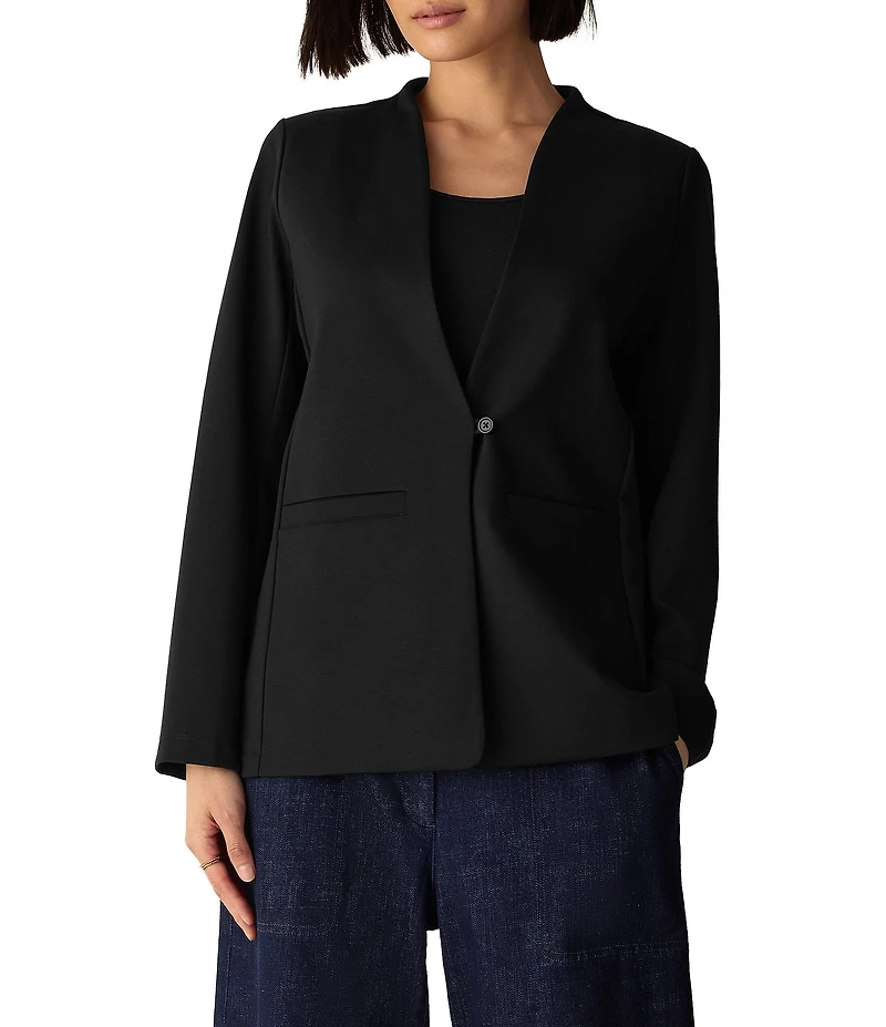 Eileen Fisher Petite Size Double Knit Long Sleeve One-Button Shaped Blazer