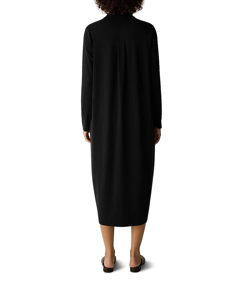 Eileen Fisher Petite Size Jersey Knit Classic Point Collar Long Sleeve Dress