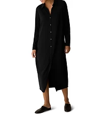 Eileen Fisher Petite Size Jersey Knit Classic Point Collar Long Sleeve Dress