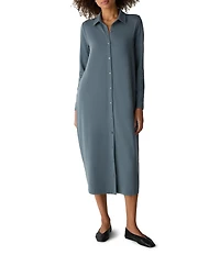 Eileen Fisher Petite Size Jersey Knit Classic Point Collar Long Sleeve Dress