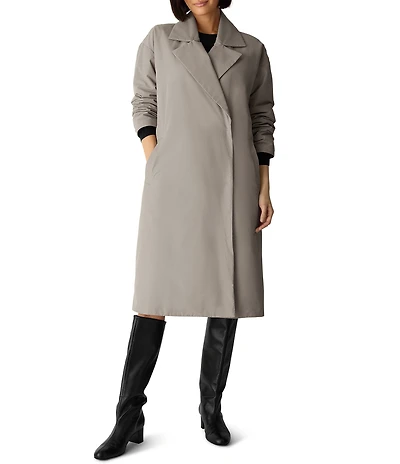 Eileen Fisher Petite Size Lightweight Notch Lapel Collar Long Sleeve Padded Trench Coat