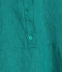 Eileen Fisher Petite Size Organic Linen Mandarin Collar Long Sleeve Dress