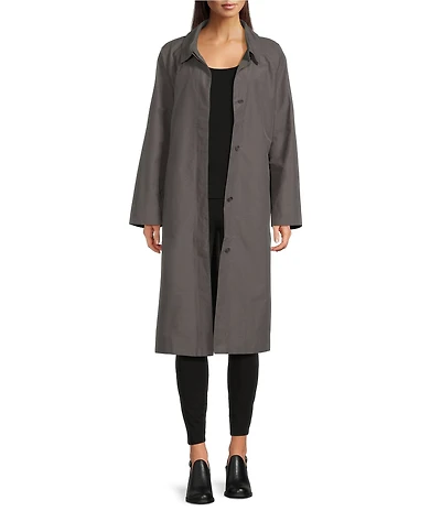 Eileen Fisher Petite Size Organic Cotton Blend Classic Collar Long Raglan Sleeve Coat