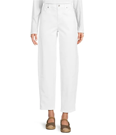 Eileen Fisher Petite Size Organic Cotton Blend Stretch Denim Mid-Rise Lantern Ankle Jeans