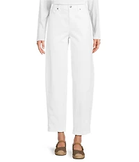 Eileen Fisher Petite Size Organic Cotton Blend Stretch Denim Mid-Rise Lantern Ankle Jeans