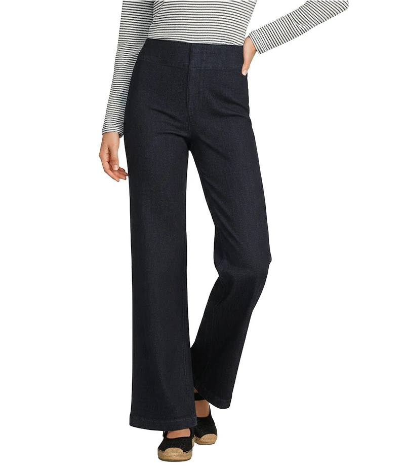 Eileen Fisher Petite Size Organic Cotton Blend Stretch Denim Mid Rise Wide Leg Jeans